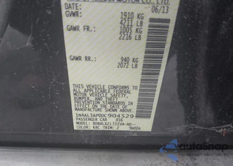 2013 Nissan Altima 2.5 Sl из США, поврежденный, VIN 1N4AL3AP0DC904529